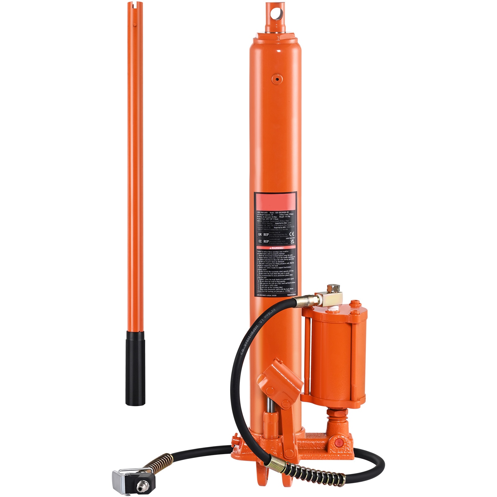 Hydraulic Long Ram Jack 8Ton Clevis Base Engine Hoist Cylinder Single Pump_voghion.com